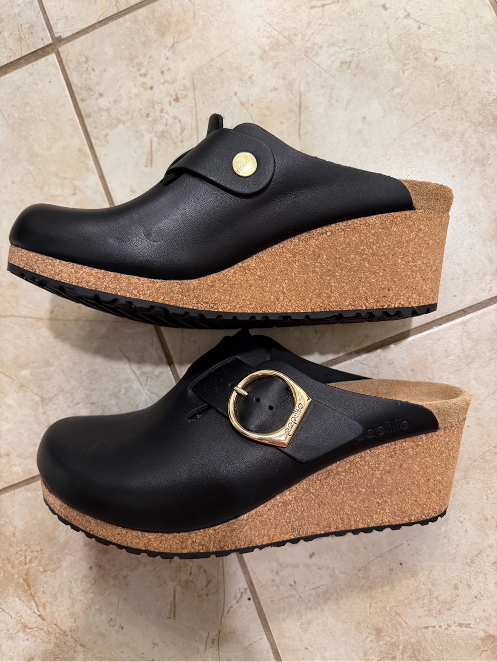 Papillio Birkenstock Buckley Big Buckle Black Leather Clogs EU 39 US 8 NWT - Picture 6 of 13